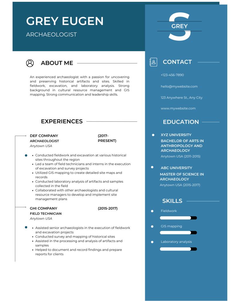 archaeologist resume template
