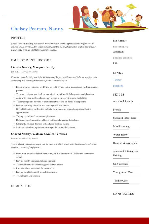Nanny resume sample 2023