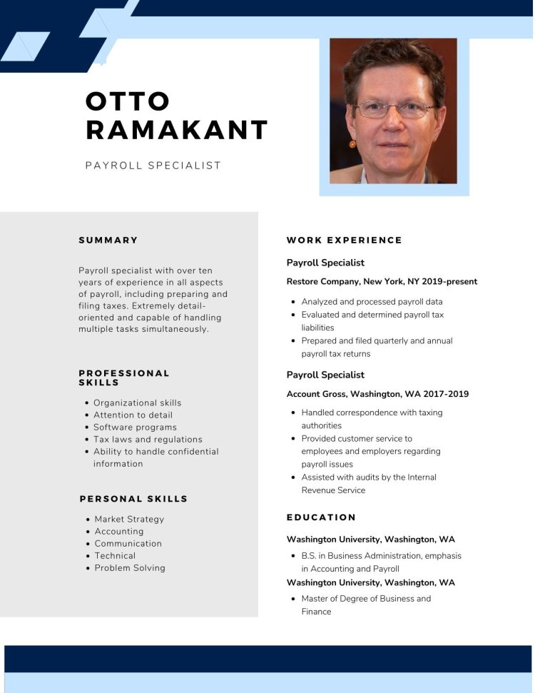 payroll specialist resume template