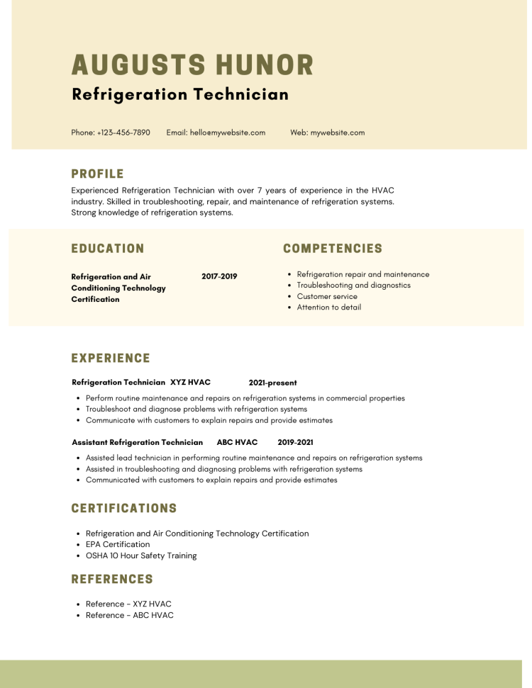 refrigeration technician resume template