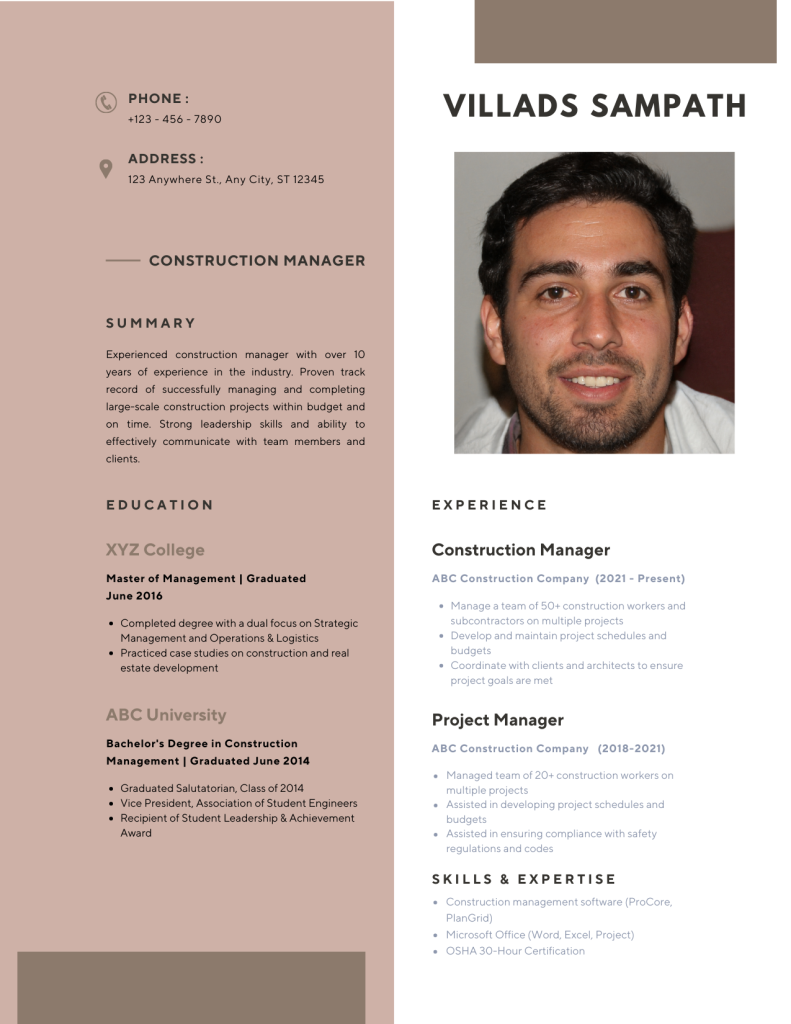 Construction resume examples