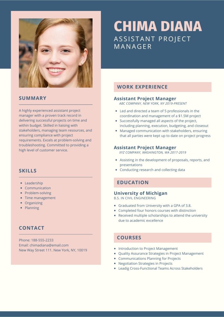 assistant project manager resume template