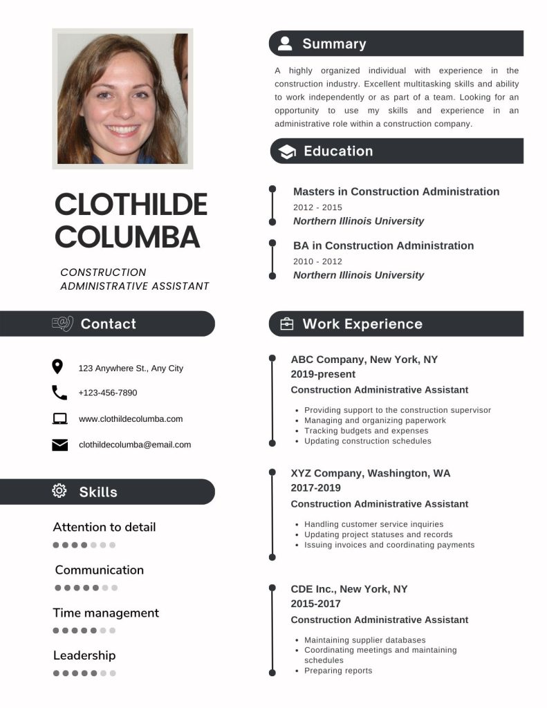 construction administrative assistant resume template