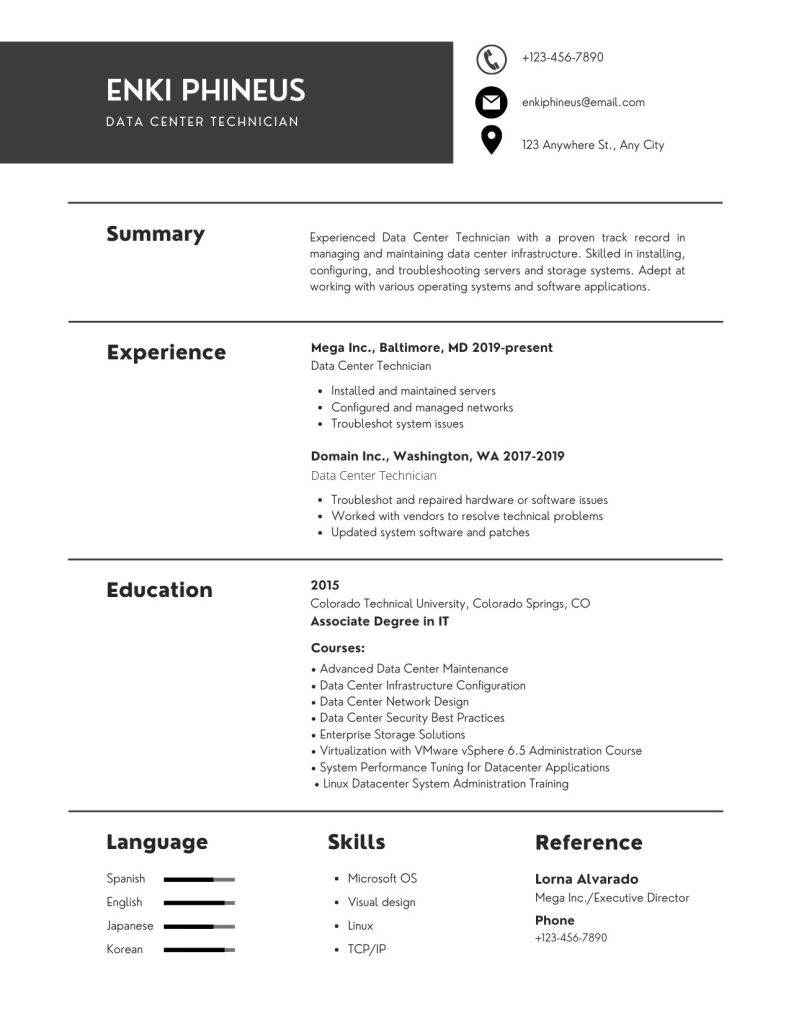 data center technician resume template