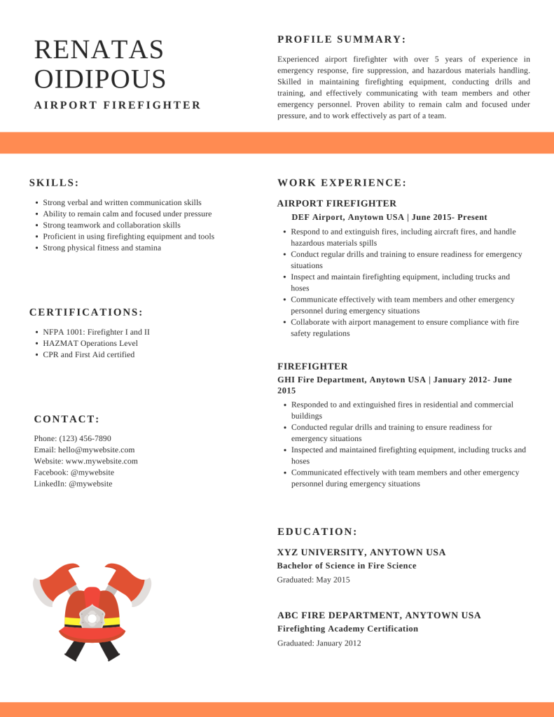 airport firefighter resume template