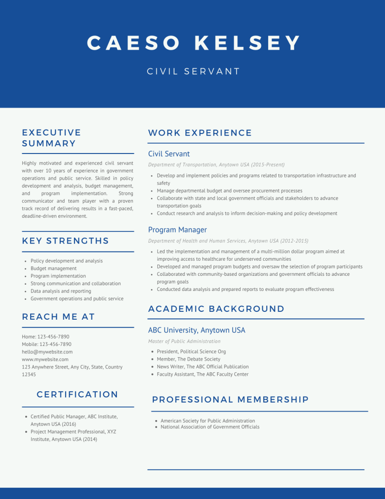 civil servant resume template