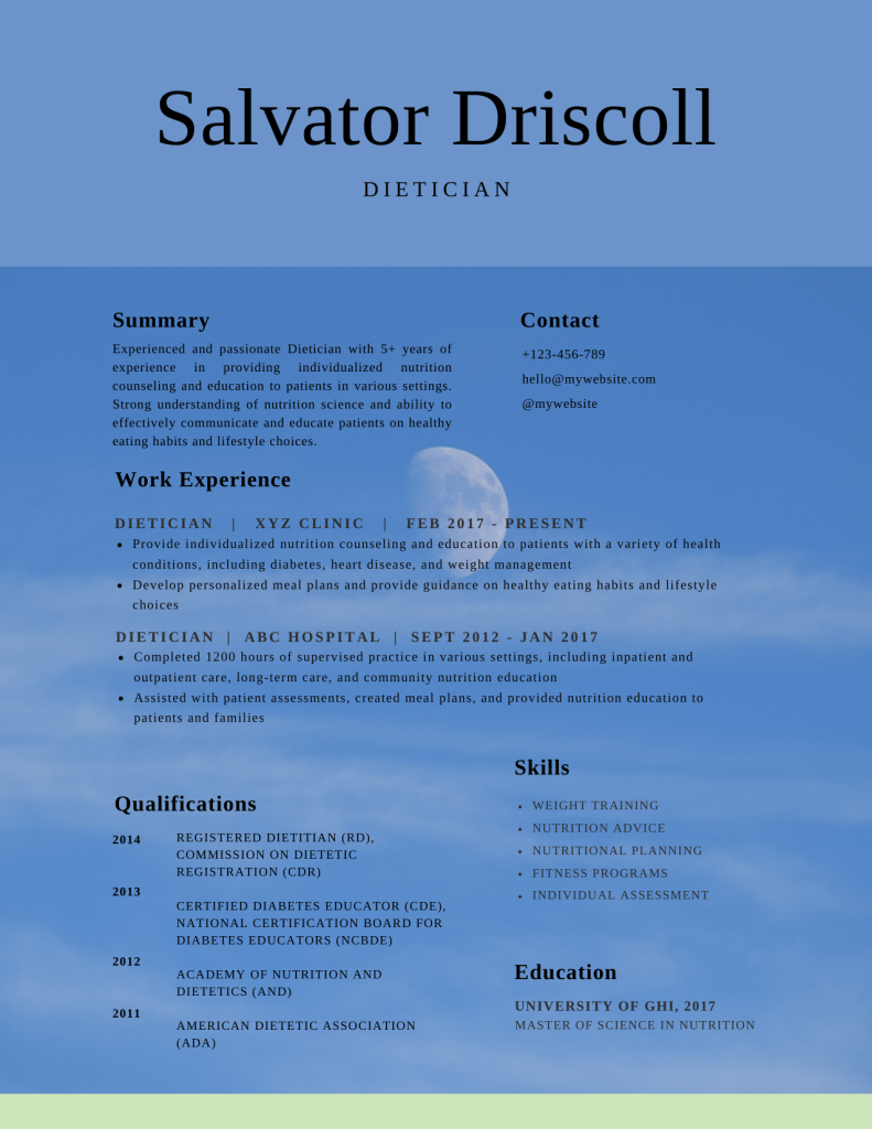 dietician resume template