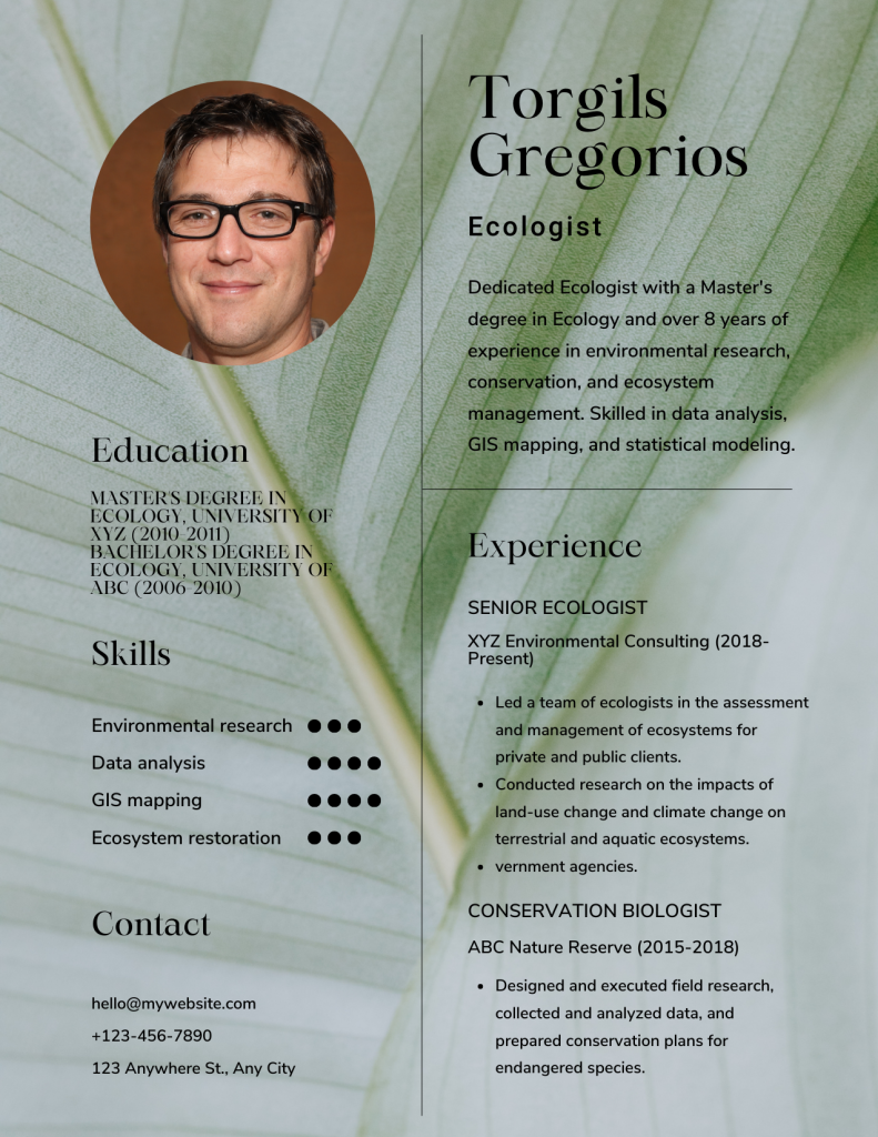 ecologist resume template
