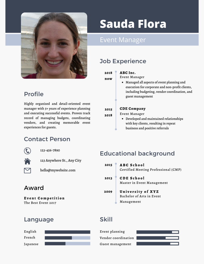 event manager resume template