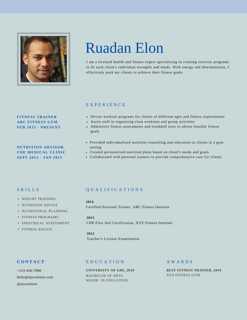 fitness trainer resume template