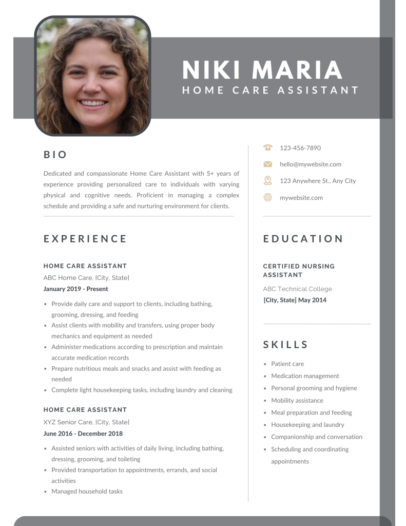 home care assistant resume template