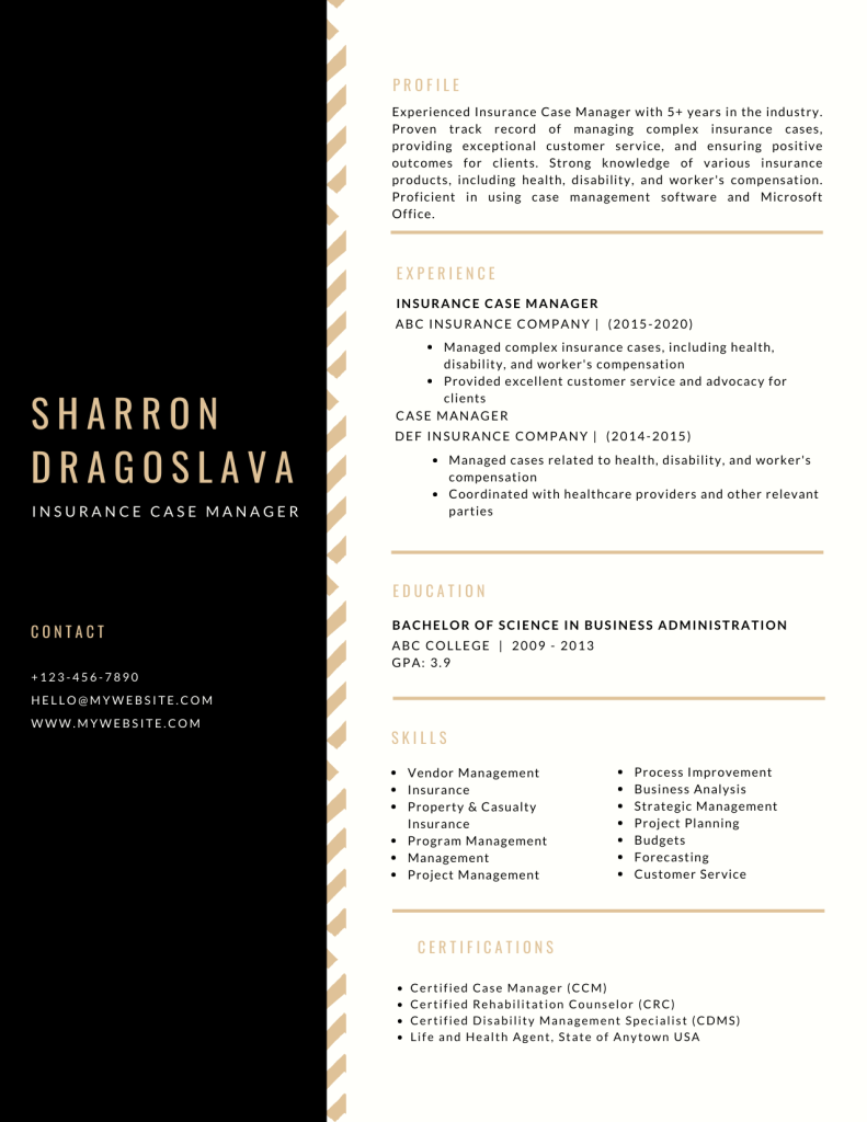 insurance case manager resume template