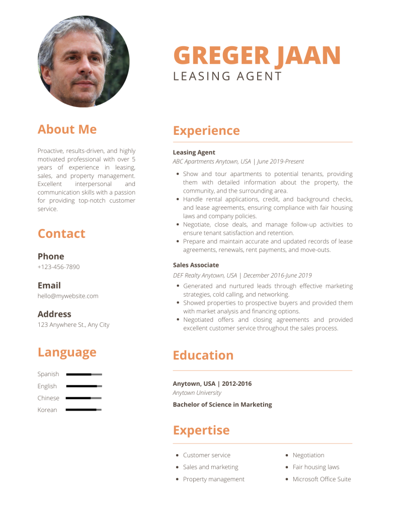 leasing agent resume template
