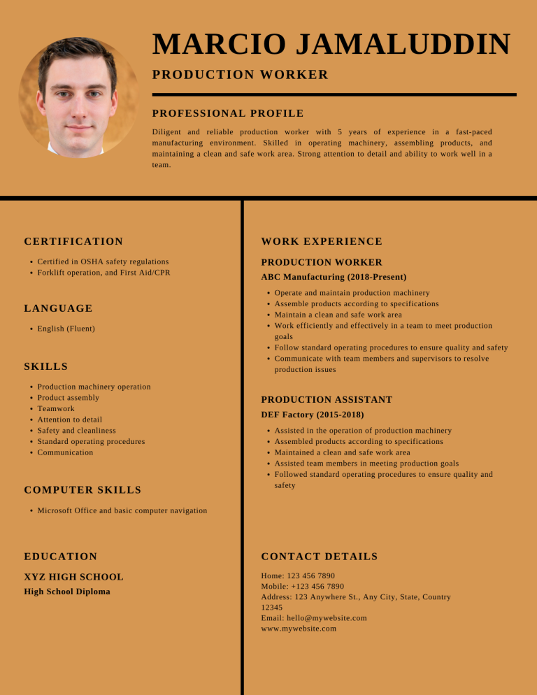 production worker resume template