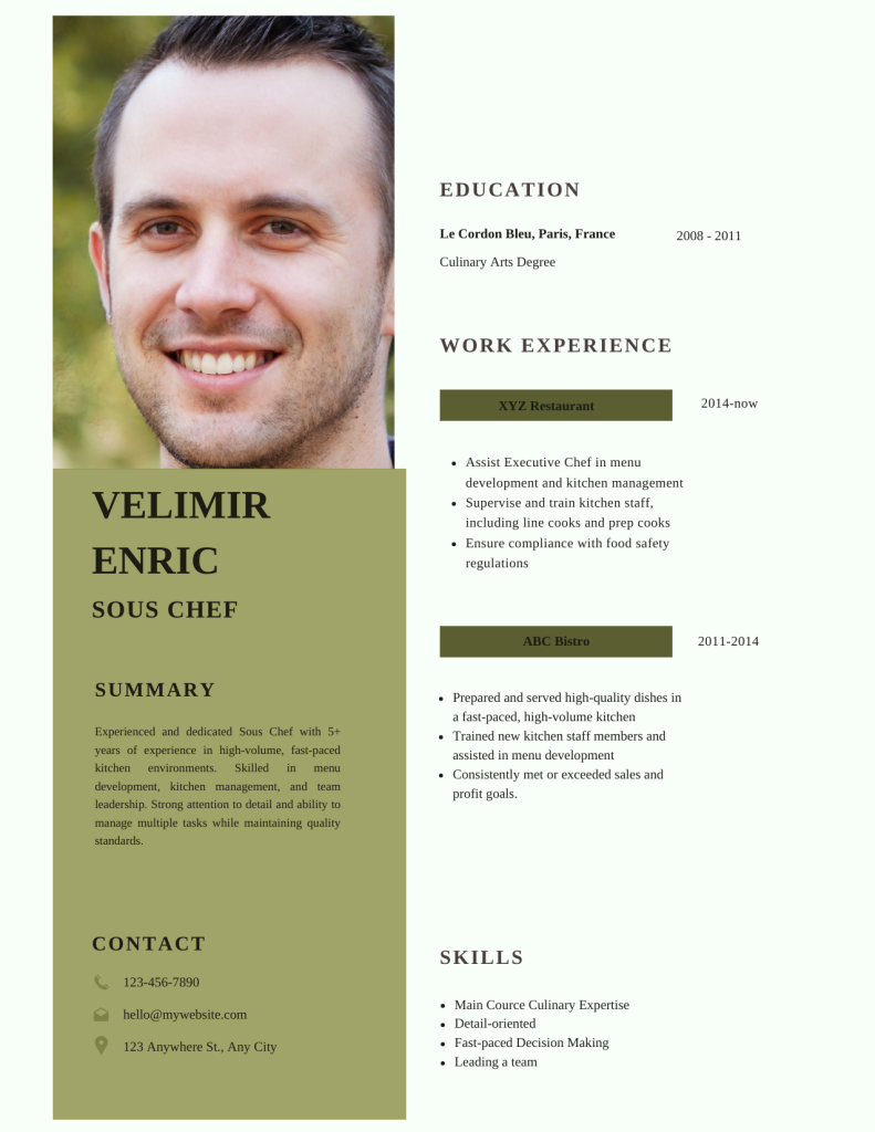 sous chef resume template