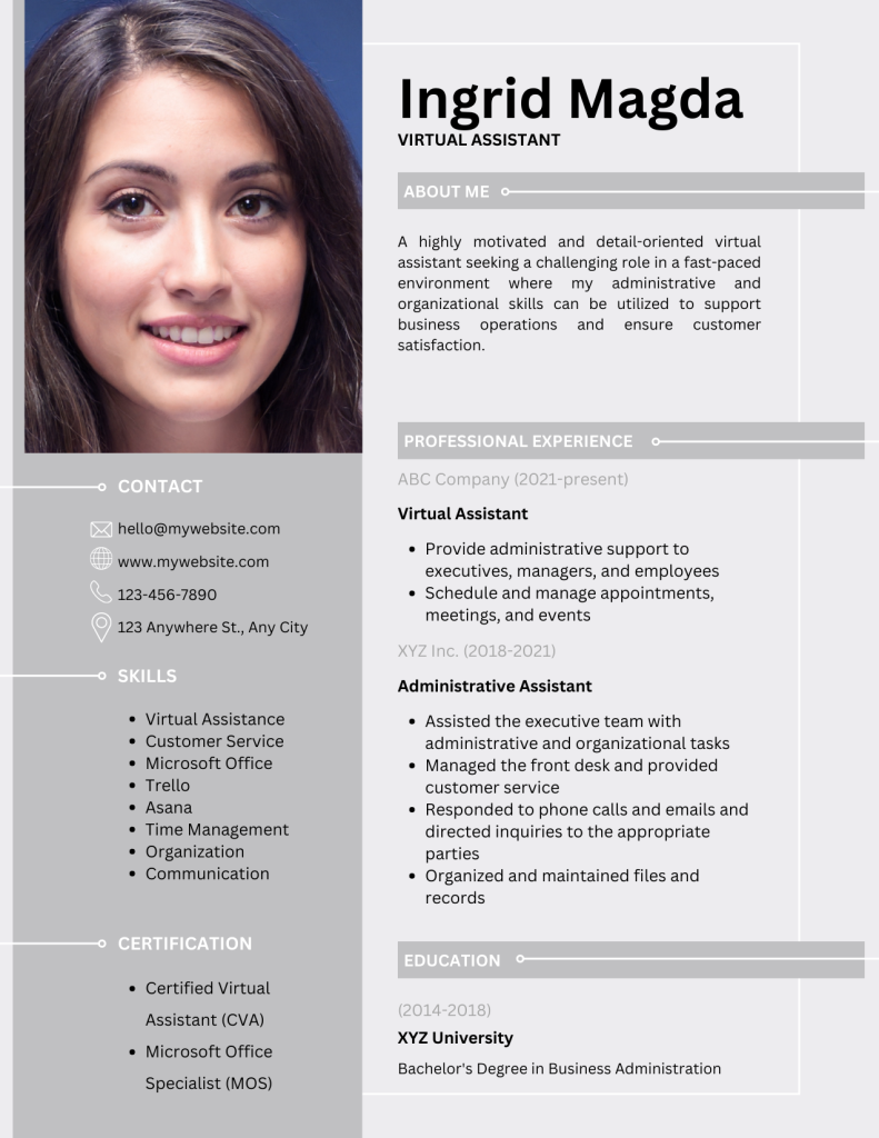 virtual assistant resume template