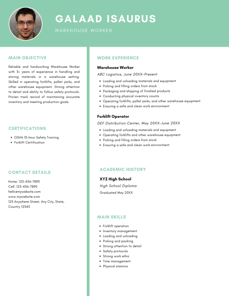 warehouse worker resume template